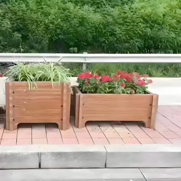景观户外隔离水泥仿木花箱 组合式混凝土花盆 圆形花桶