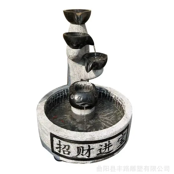 石雕荷花缸循环石头鱼缸水槽养鱼池室内景观流水摆件