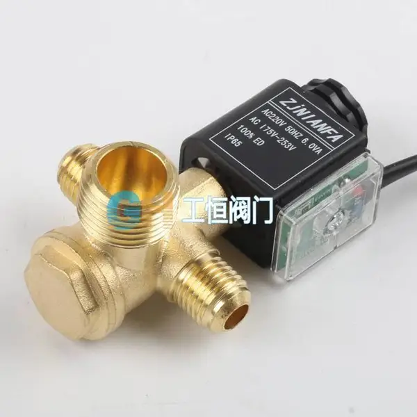 静音无油空压机配件单向阀 止回阀阀芯220V380V电磁阀断电泄压阀