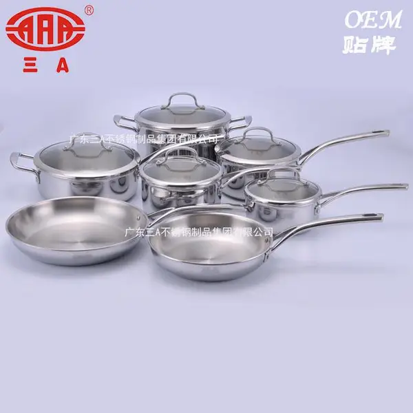 国际品牌锅具加工厂 贴牌生产三层钢锅具套装 12件套