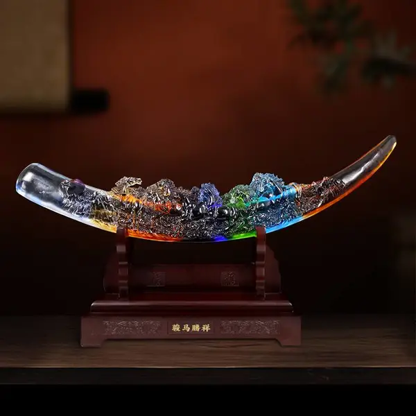 锋明琉璃工艺品骏马腾祥家居轻奢生肖马摆件办公桌面装饰