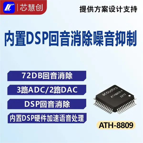ATH8809?P 语音 DSP 芯片 LQFP?48 封装 72dB AEC 回音消除 双麦降噪全双工通话 IC
