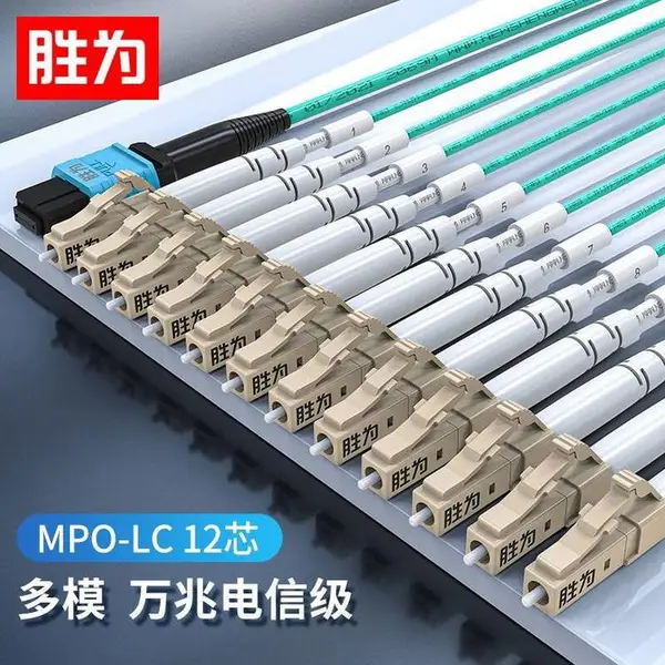 胜为 12芯 MPO-LC 多模OM4万兆40G集束光纤跳线 3米