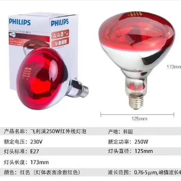 高校实验室用飞利浦红钱线烘干灯 IR250R R125 加热灯