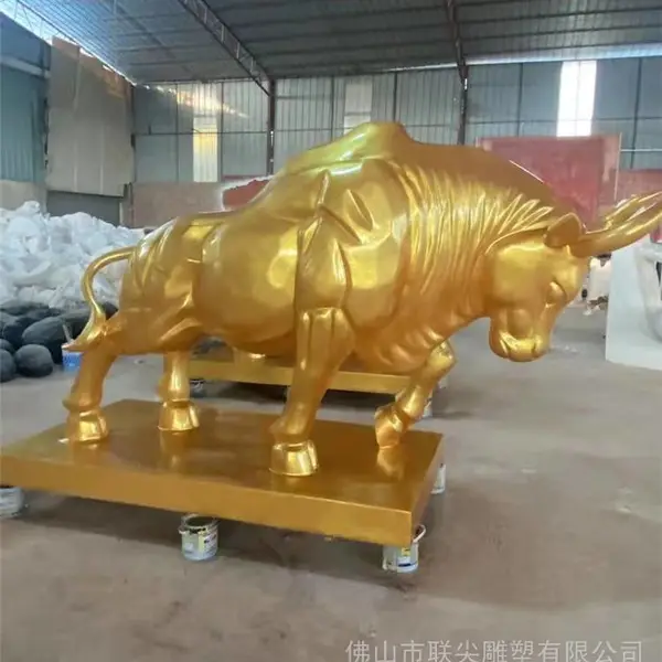联尖玻璃钢动物雕塑造型 玻璃钢仿铜金牛雕塑工艺品