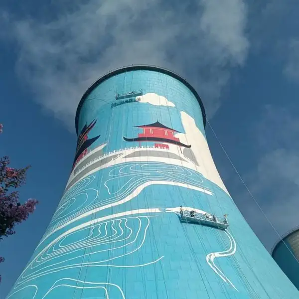 桂林象山高空吊绳彩绘,冷却塔凉水塔烟囱彩绘涂鸦手绘墙,蜘蛛人墙绘
