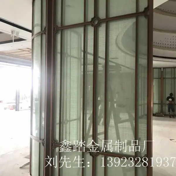 316#不锈钢激光镂空屏风/镜面玫瑰金雕花屏风定制效果图
