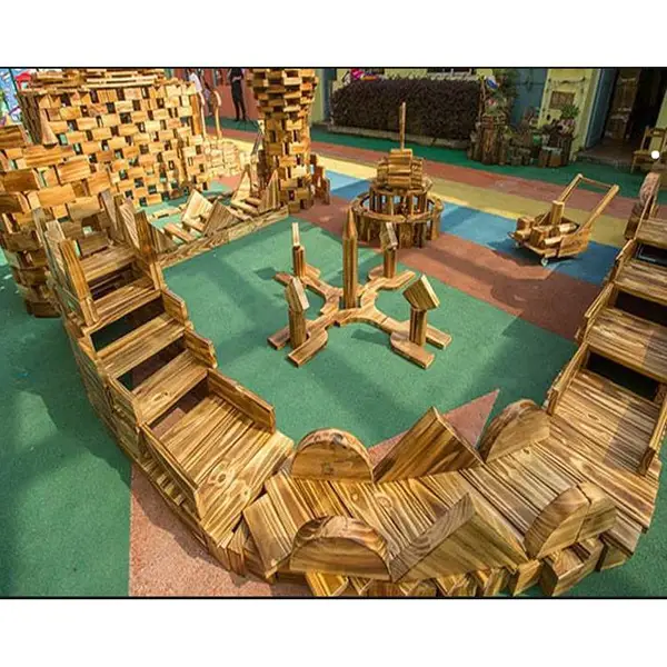 幼儿园室内外大型中空炭烧建构区碳化积木 儿童创意木制拼搭玩具