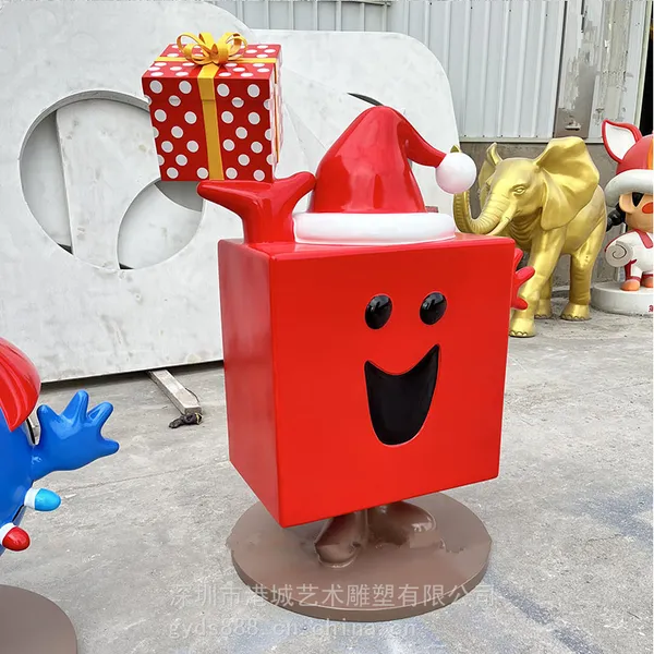 商业美陈礼品盒吉祥物雕塑 玻璃钢节日盒子卡通雕塑