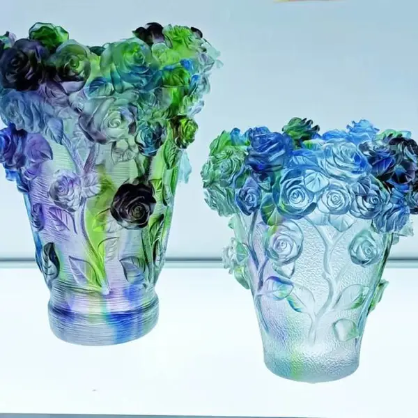 古法琉璃花瓶定制,水晶琉璃花瓶生产厂,广州琉璃加工厂,琉璃艺术摆件,出口琉璃工艺品定制,琉璃家居摆件