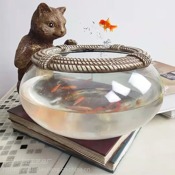 欧式家居风格猫咪鱼缸乔迁新房电视柜客厅玄关养鱼减压生活实用功能性装饰工艺品摆件