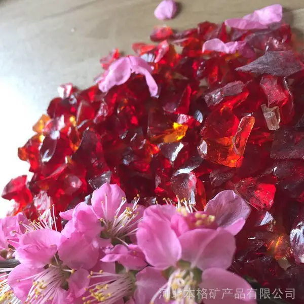 红色不规则玻璃砂 水族园艺造景 地台装饰材料 草坪填充 4-6mm