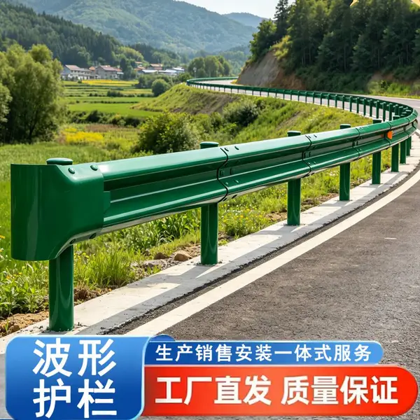 波形护栏板乡村公路防撞栏绿色梁钢隔离护栏高速道路两波防护栏杆