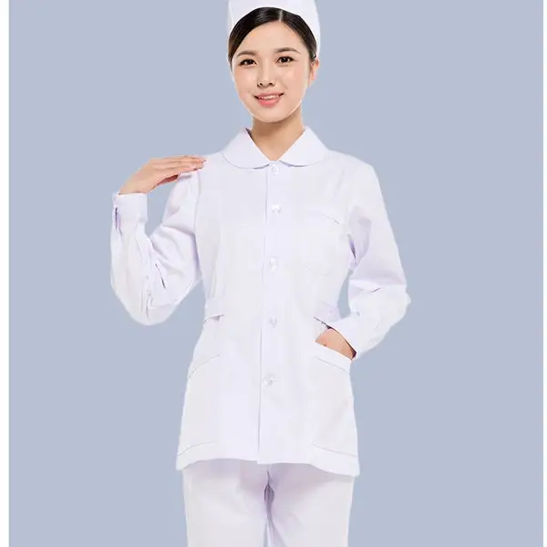 秋冬款美容师工作服 分体套装两件套护工服 医院娃娃领长袖护士服