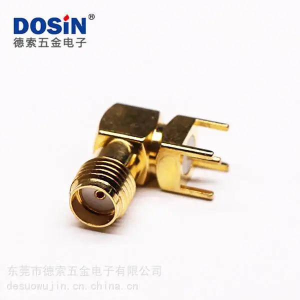 德索SMA连接器弯式母头镀金穿孔接PCB板高频连接器