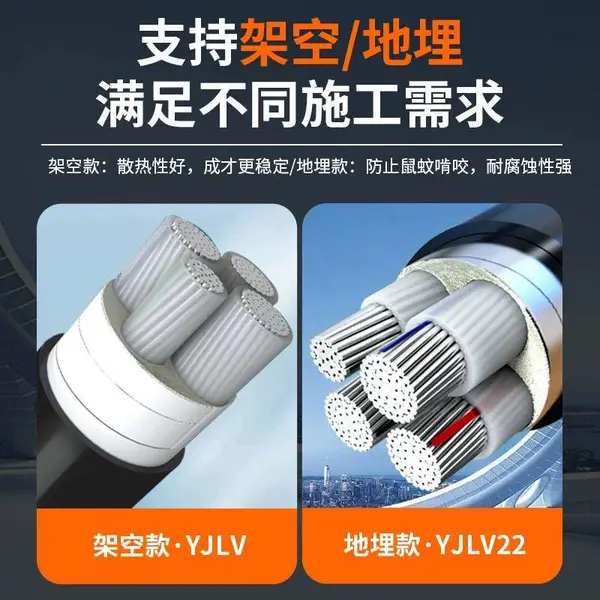五彩江南电缆 YJLV,0.6/1KV 3*50+1*25铝芯交联聚乙烯塑料电力电缆