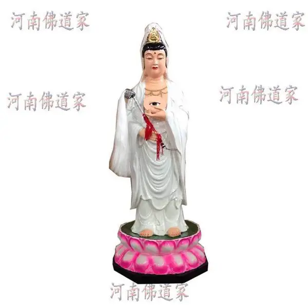贴金大型观音菩萨佛像厂家 汉白玉观音 石雕观世音菩萨神像