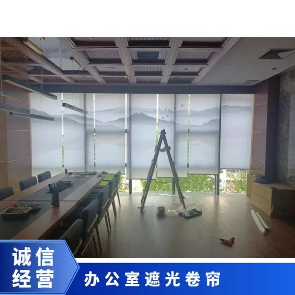 定制办公室遮光卷帘广告喷绘窗帘大厦防晒电动窗帘定做百叶帘