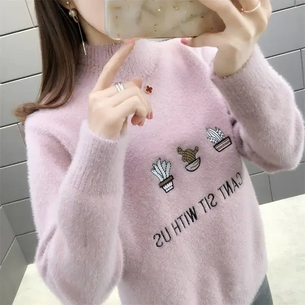 针织细线长袖毛衣女义乌一元一件百货批发学生女装森系呢子大衣