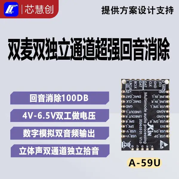 A?59U 工业级双通道 USB 语音处理模组
