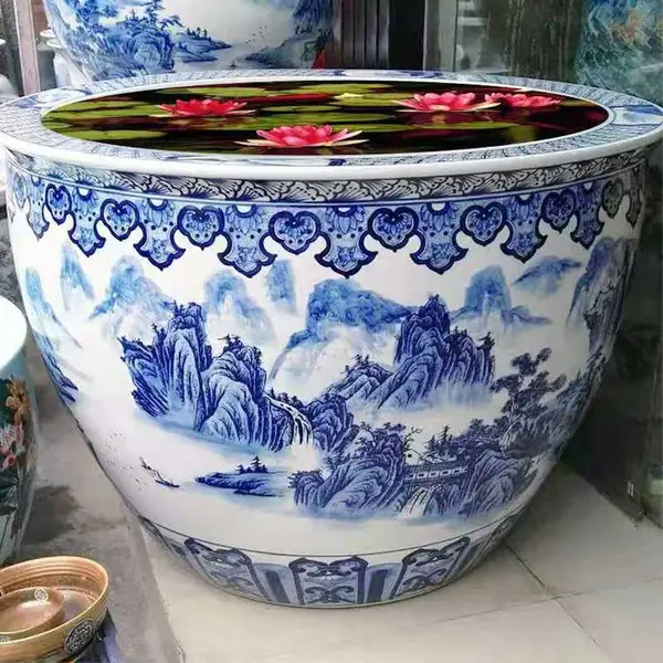 景德镇陶瓷鱼缸养鱼缸 水缸室外庭院阳台荷花缸 睡莲缸 陶瓷收藏品装饰摆件