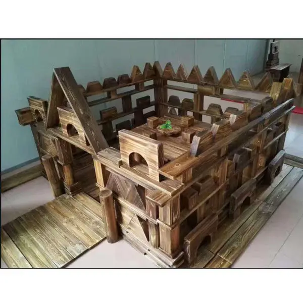 幼儿园户外大型碳化积木炭烧建构区搭建实心木质玩具