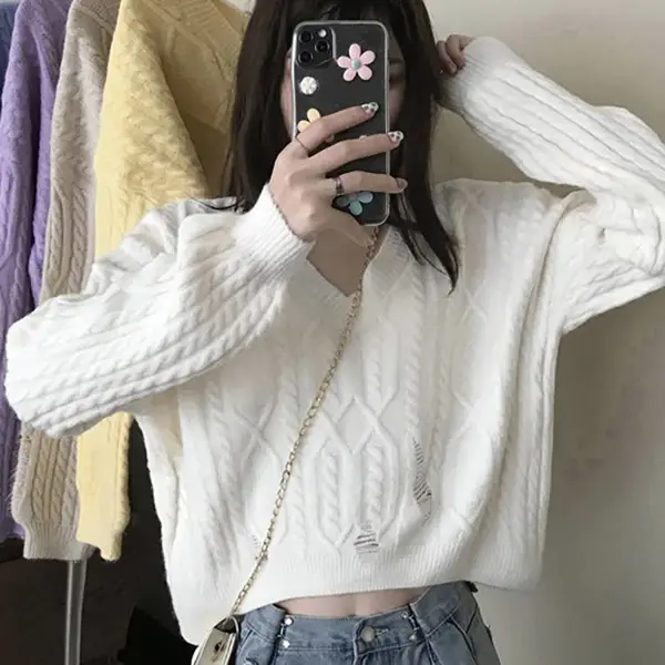 山东济南毛衣工厂欧美宽松短款灯笼袖毛衣跨境流苏毛衣加工定制
