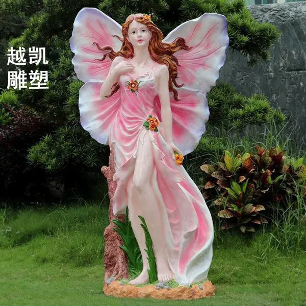 蝴蝶精灵雕塑生产价格 装饰景观花精灵 玻璃钢价值观卡通雕塑
