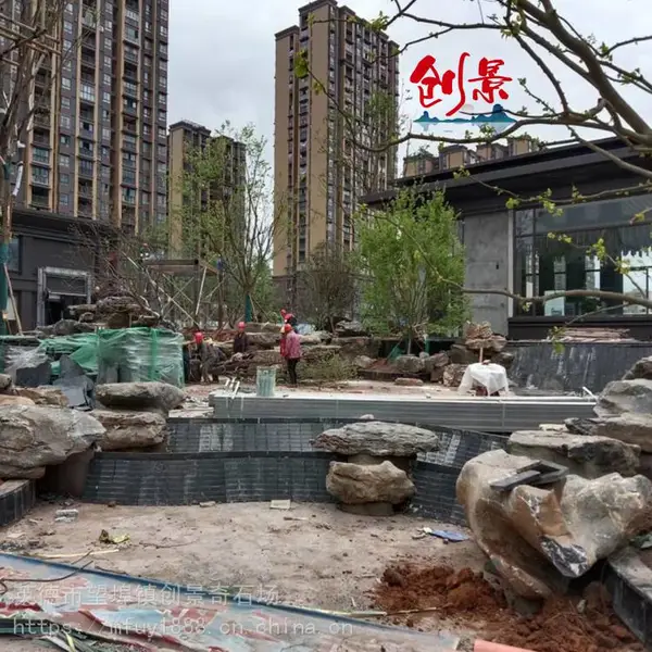 太湖石喷泉假山设计,河北公园英德石堆砌,吨位太湖石景观石