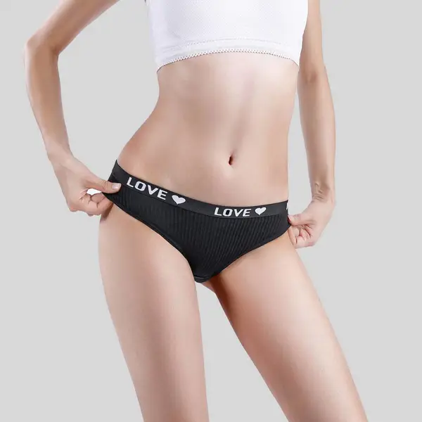 外贸时尚罗纹女士内裤WISH亚马逊性感螺纹修身三角裤棉女式三角裤