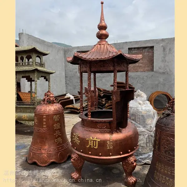 佛堂圆形带盖香炉_大型六龙柱香炉_纯铜上香香炉批发
