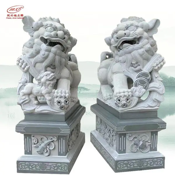 寺庙景观花岗岩瑞兽献钱狮 户外石狮雕刻祠堂门口摆件