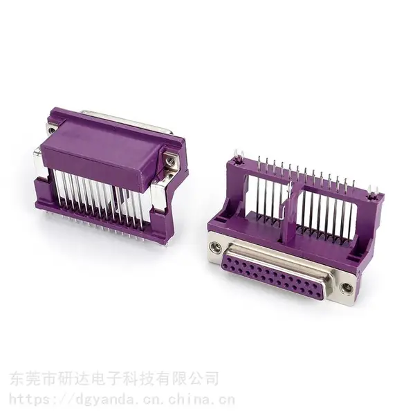 DR 25母座悬空型带小鱼叉半金暗红色铆合型D-SUB连接器接口