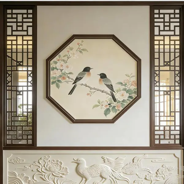 欧 典 龙 - 定制新中式花鸟铝格栅屏风 入户玄关隔断