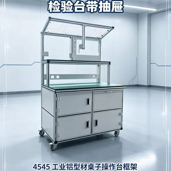 定制工作台车间检验台带抽屉 4545 工业铝型材桌子操作台框架带文字