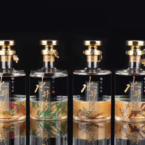 高品质内凹手工艺术玻璃酒瓶-水井坊梅兰竹菊系列