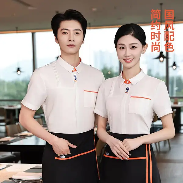 武汉餐饮工作服订制现货蛋糕店奶茶店工服衬衣围裙供应餐厅服务员工装厂